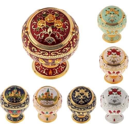 Zinc Alloy Jewelry Box With Lid Windproof Ashtray Vintage Flower Embossed Jewelry Jar Trinket Case Storage