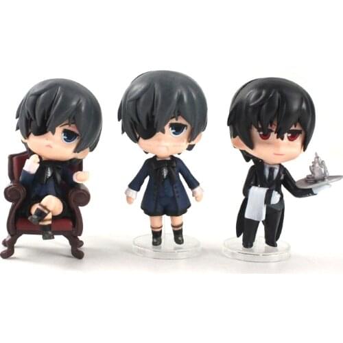 9-10cm 3pcs/lot Black Butler Figurine Sebastian Michaelis Ciel Phantomhive PVC Figure Anime Model Toy