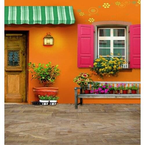 Stone Floor Orange House Flowers Photography Backdrops Photo Props Studio Background 5x7ft