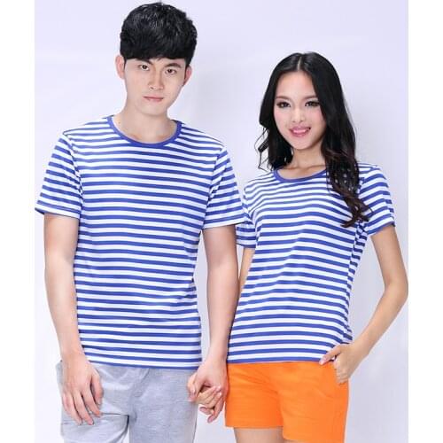 01034 Navy T-Shirt Unisex Summer O-Neck Short Sleeve Stripe Breathable Soft Quality Men Office Casual Classic Simple Women Tees