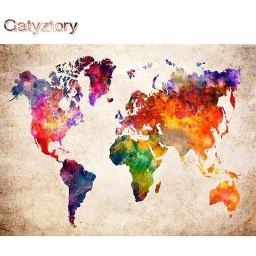 GATYZTORY Frame Diy Painting By Numbers For Adults Map Landscape Paint By Numbers 60x75cm Paint On Canvas Home Wall Art Picture