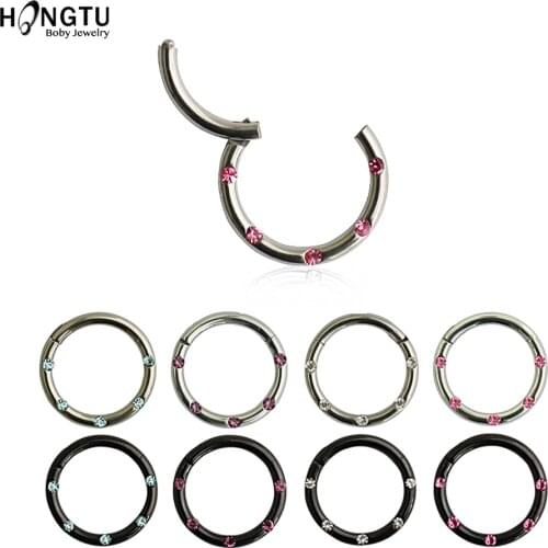 HONGTU 1Piece G23 Titanium Segment Hinged Rings Septum Nose Clicker Piercing Nose Lip Earrings Helix Nose Piercing Body Jewelry