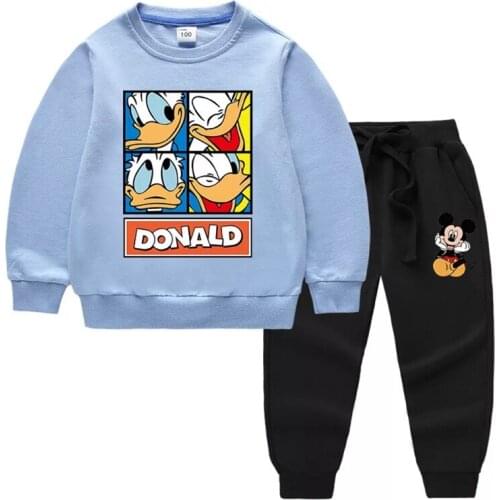 Cartoon Donald Duck Print Boy Clothes Set Baby Girl Hoodies Sweatshirt+Pants 2 Piece Children Outfits Toddler Kids Sport Suits