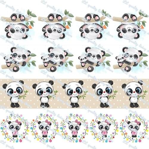16-75MM Cartoon Panda&Branch Printed Grosgrain Ribbon 50 Yards Tape Clothing Bakery Hairbow Gift Wrapping Accessory Hairbow Head