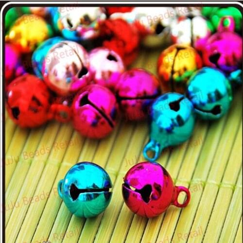 Fashion Copper Jingle Bell Dangle Round With Loop Small Bells Fit Festival Mix color 8/10/12/14mm xyb100