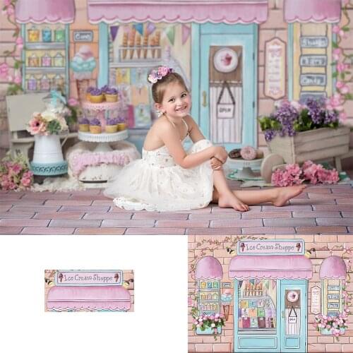 Mocsicka Ice Cream Store Photography Backdrop Candy Bar 1st birthday cake background Shop photocall