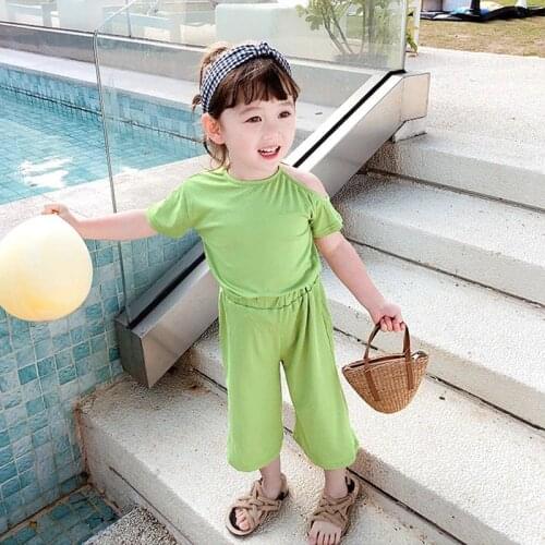 Fashion Baby Girl Clothes Set Cotton Infant Toddler Off-Shoulder Tshirt+Pant 2PCS Short Sleeve Clothing Set Baby Clothes 1-8Y