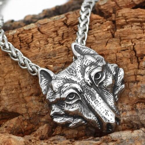 Men viking odin wolf nordic amulet stainless steel viking necklace - with gift bag