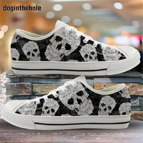 Doginthehole 3D Gothic Sugar Skull Print Vulcanized Shoes Men Canvas Low Top Flats Casual Breath Sneakers for Teen Boys 2020
