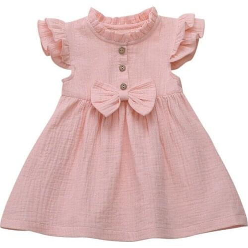 Toddler Baby Girls dress Sleeveless Ruffle Button Solid Bow Princess lovely kids newborn casual cotton Dresses one pieces