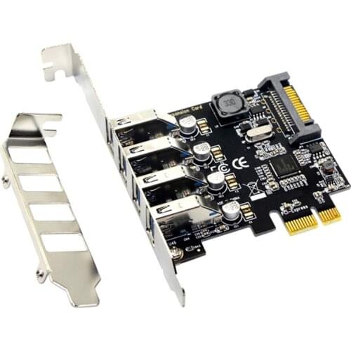 PCIE to 4-Port USB3.0 Expansion Card High-Speed USB 3.0 Adapter Card 15Pin Sata Interface
