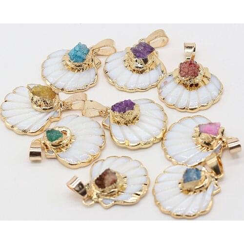 Natural Shell Fan Shape Pendant with Gold Trim Unique for Jewelry Making DIY Bracelet Necklaces Accessories Gift