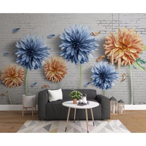 CJSIR Custom Wallpaper Now Simple 3d Chrysanthemum Brick Wall Retro Floral TV Sofa Background Wall Decoration 3d Wallpaper