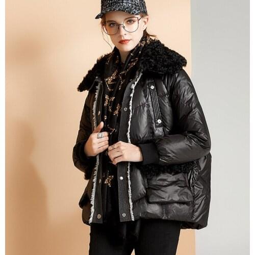 Fur collar down jacket ladies winter short down coat 90% white duck down parka women snow suit