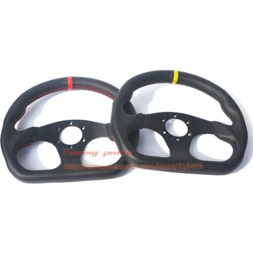 Real Leather RED/Yellow Stripe Street/Car/Go Kart /Game/Play Steering Wheel