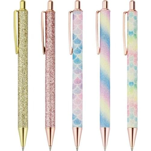 Ballpoint Pens, 5Pcs Retractable Pen Black Ink Medium Point (1.0Mm) Click Ball Pens Rose Gold Office Supplies For Men, Women, St