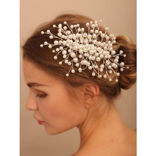 Silver Pearl Bridal Hair clips Elegant Women Headpieces Girls Hair Jewelry Tiaras Wedding Hair Accessories for Bride Headdress