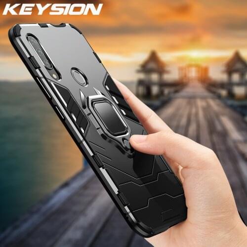 KEYSION Shockproof Armor Ring Holder Case for huawei honor 9x Premium fingerprint Case Back Cover For Honor 9X Global