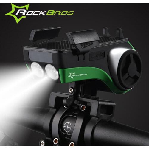 ROCKBROS 5 In 1 Double LED Bicycle Light+Bluetooth Audio MP3 Player Speaker+Charging Power Bank+Ring Bell+Bicycle Phone Holder