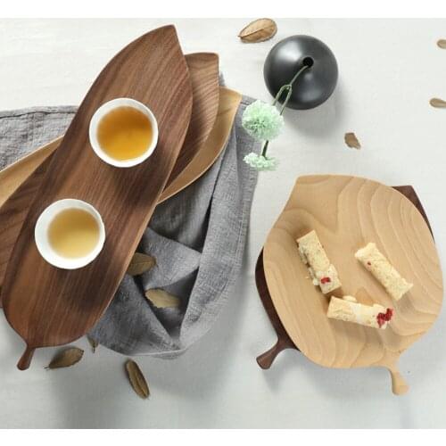 Japenese Style Black Walnut Wood Leaf Design Plate For Tea Set Tea Pot Cup Dessert Fruit Bread Wooden Tray Breakfast Board