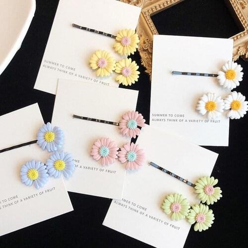 2PCs Women Daisy Flower Hairpin Set Girl Sweet Barrette Pearl Hairgrips Clip Female Hair Accessories Elastic Rope Bands HairPins