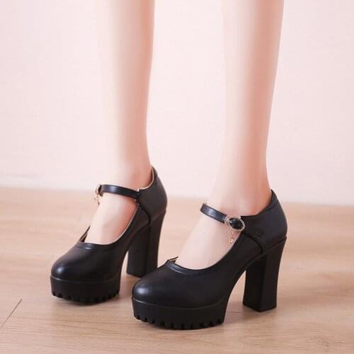 2021 Square High Heels Women Platform Pumps Spring Summer Shallow Mouth Buckle Strap Shoes Round Toe Shoes for Women High Heels