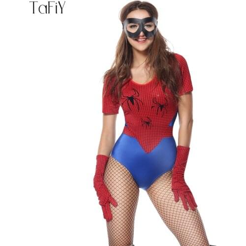 TaFiY Sexy Adult Spider Costume Spider-man In Party Costumes Cosplay Sexy Superhero Bodysuit Halloween Costume For Women