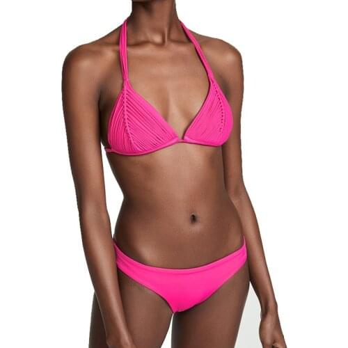 2019 Hot-sale Women Sexy Solid Colour Padded Wireless Bandage Type Bikini Sets Swimsuits Triangle Bottom