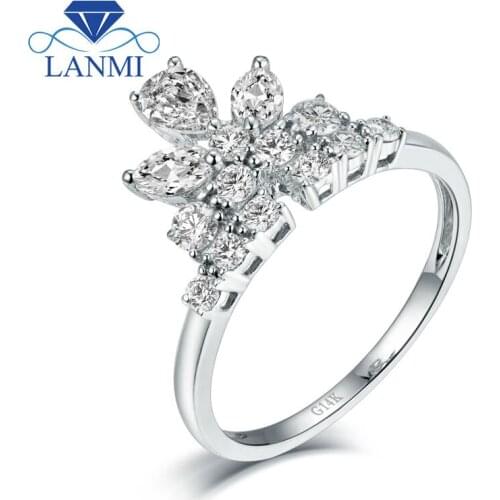 Royal Design Fine Jewelry Solid 14K White Gold Marquise Cut Good Quality Diamond Wedding Ring for Women Loving Gift
