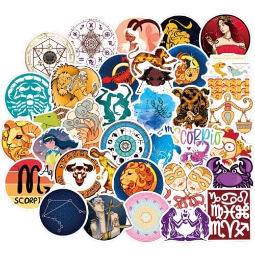 50PCS Kawaii Neon Lights Twelve Constellations Cartoon Stickers Stationery Car Computer Phone Motorcycle Toys Graffiti Sticker