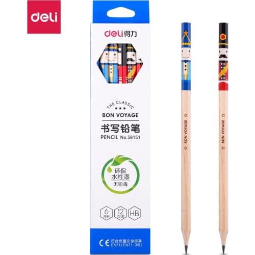 12 pcs / box Deli 58151, Hb hexagon bar senior big head soldier series, log water-based paint pencil, student office stationery