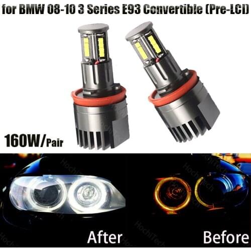 160w Led Marker Car Angel Eyes for BMW 2008-2010 3 Series E93 Convertible (Pre-LCI) White LED Halo Angel Eye Headlight Bulbs