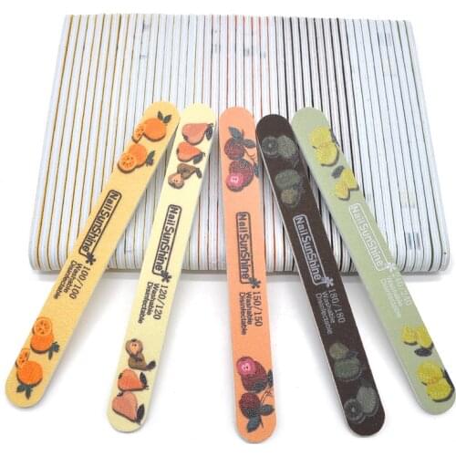 3/5/10Pcs Newest Nail Files 100/120/150/180/240 Professional Straight Strong Sandpaper Printed Fruit Sanding Nails File Manicure
