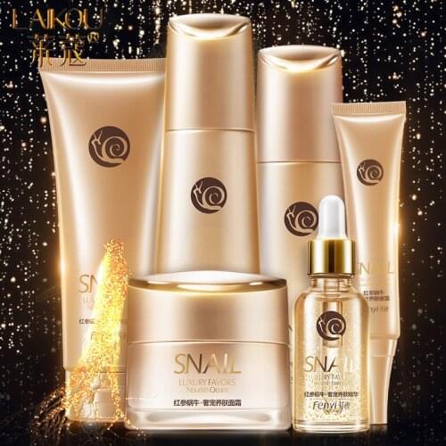 LAIKOU 7PCS Red Ginseng Snail Extracts Skin Care Set Moisturizing Whitening Face Tonic Cream Anti-Aging Eye Cream Face Essence