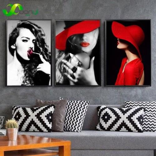 Abstract Sexy Nude Women Girl Red Lips Nail Wall Art Wall Painting Lady Masked Nordic Canvas Pictures For Room Home Decoration