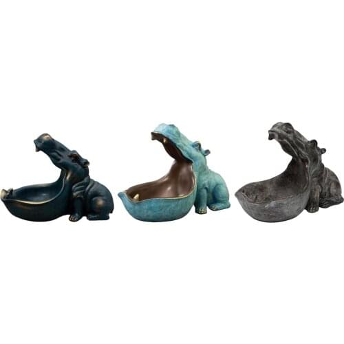 Hippo Storage Tray Organizer Sculpture Statue Office Decor Centerpiece