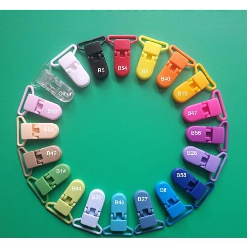 Free Shipping 800pcs Mix 20 Colors Eco-Friendly Plastic Pacifier Holder Toy Clips Baby Dummy Bib Clip Chain For 25mm Ribbon