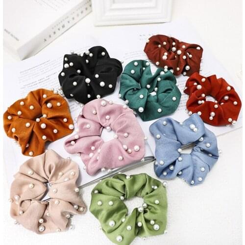 Free shipping fashion solid basic bead women hair scrunchies girls hairbands ins Ponytail Holder Hair accessories