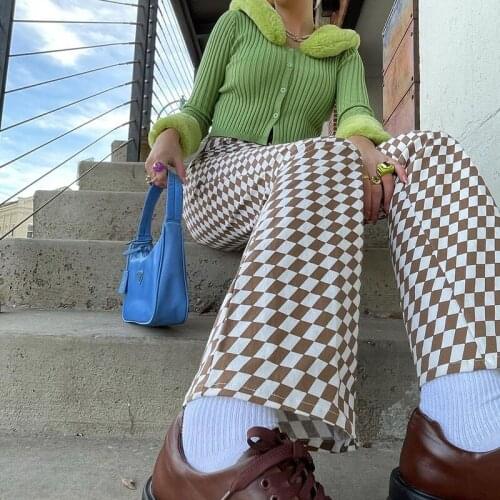 Vintage Retro Summer Y2K Pants Leisure Argyle Plaid Printed Trousers Joggers High Waist Harajuku Cargo Pants Straight