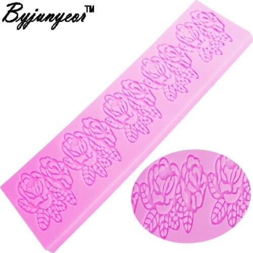 Byjunyeor LM024 FlowerSilicone Lace Mat For Cake Border Sugarcraft Gumpaste Cake Decorating Tools