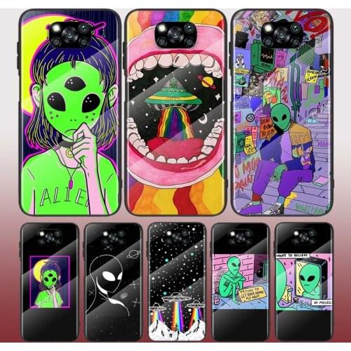 Aesthetics art alien space Tempered Glass Cover For Xiaomi POCO F3 F2 X3 NFC X2 M2 Pro Phone Case