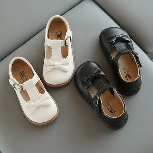 Spring Autumn Girls T Strap Leather Shoes Bowtie Princess Shoes Black Kids Flats Baby Children Mary Janes Dance Shoes Toddlers