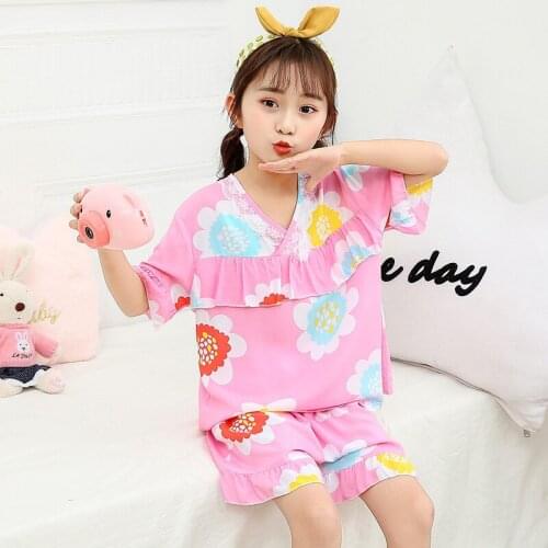 Baby Kids Pajamas Clothing Sets Cotton Boys Toddler Clothes Sleepwear Suit Children Summer Girls Short Sleeve Pijamas Pants 2pcs
