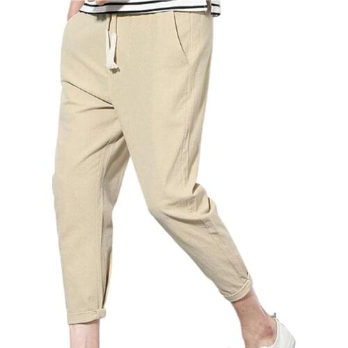 2021 Cotton Blend Jogger Pants Solid Color Men Casual Cargo Pants All Match Elastic Waist Pockets Drawstring Oversize Trousers