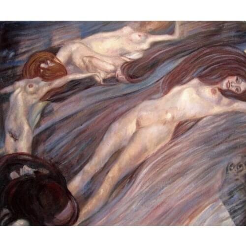 Oil Painting on Canvas Nude Moving Water by Gustav Klimt Bedroom Wall Paintings Art Pictures