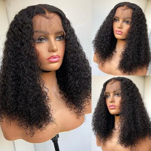 Short Bob Kinky Curly Synthetic Lace Front Wig Glueless Lace Wigs For Black Women Babyhair Fiber Daily Wear Wigs 180%Density