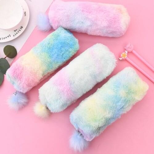 Colorful Plush Pencil Case for Girls Student Cute Pen Bags Pouch Cosmetic Make Up Organizer School Office Stationery Supplies