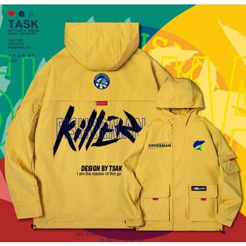 Predator fishing enthusiast men jacket hooded trench coat men jackets mens coat casual long sleeve printed new autumn clothes