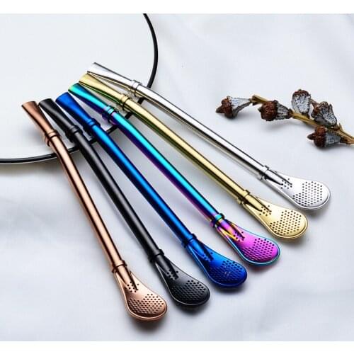 Stainless Steel Drinking Straw Spoon Tea Filter Yerba Mate Tea Straws Bombilla Gourd Reusable Tea Tools Washable Bar Accessories