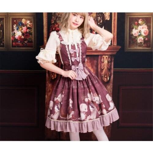 Crowned Bears design Sweet Lolita JSK Dress Two Way Ruffled Dress B324